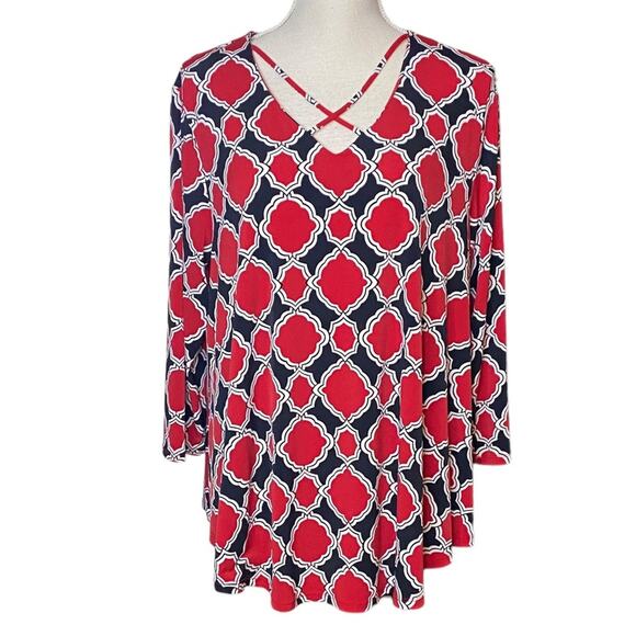 Red, Black & White Chico's Tunic Top-Chico's size 2 - Picture 1 of 5